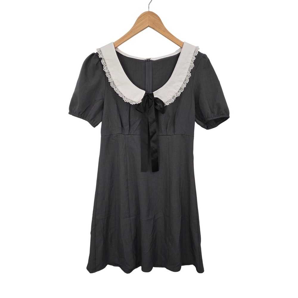 DAZY Wednesday Addams Peter Pan Collar Mini Dress Junior M Coquette Doll Gray - Picture 2 of 13